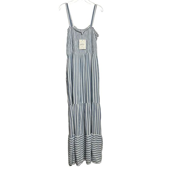 Raviya Blue and White Striped Smocked Maxi Dress Beach Coastal - Large (2846) - Picture 2 of 5